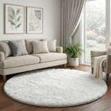 8' Blue And Denim Blue Striped Shag Washable Round Rug With UV Protection - HomeRoots - Flyclothing LLC