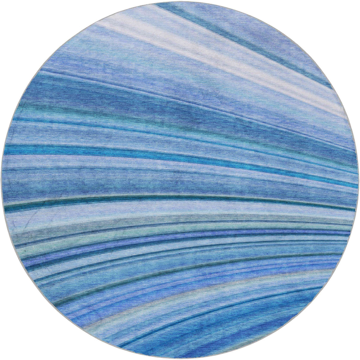 8' Blue And Denim Blue Striped Shag Washable Round Rug With UV Protection - HomeRoots - Flyclothing LLC