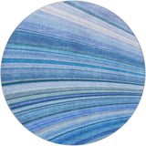 8' Blue And Denim Blue Striped Shag Washable Round Rug With UV Protection - HomeRoots - Flyclothing LLC
