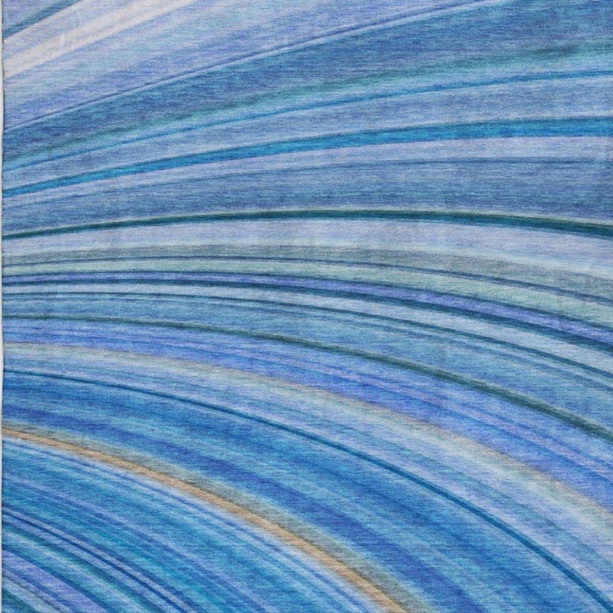 9' X 12' Blue And Denim Blue Striped Shag Washable Area Rug With UV Protection - HomeRoots - Flyclothing LLC