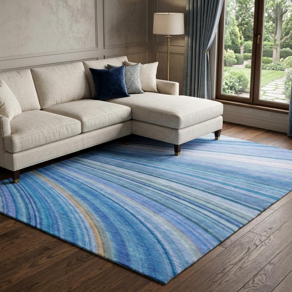 9' X 12' Blue And Denim Blue Striped Shag Washable Area Rug With UV Protection - HomeRoots - Flyclothing LLC