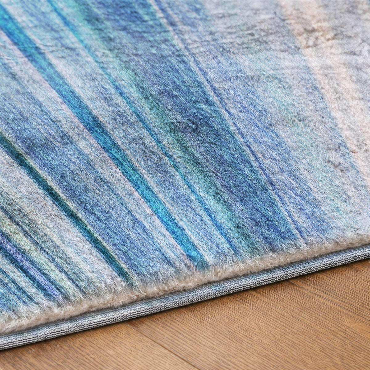 9' X 12' Blue And Denim Blue Striped Shag Washable Area Rug With UV Protection - HomeRoots - Flyclothing LLC
