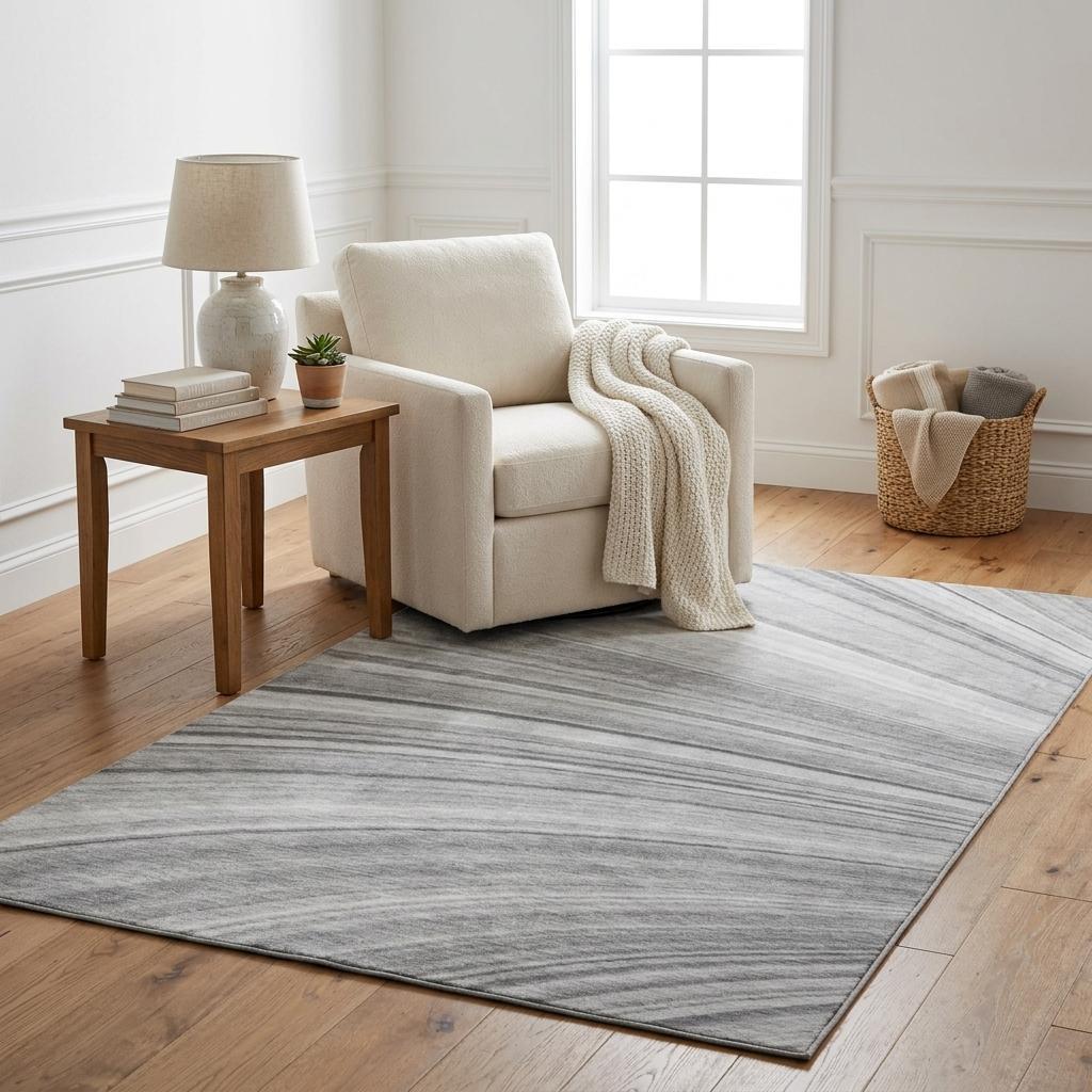5' X 8' Gray And Silver Striped Shag Washable Area Rug With UV Protection