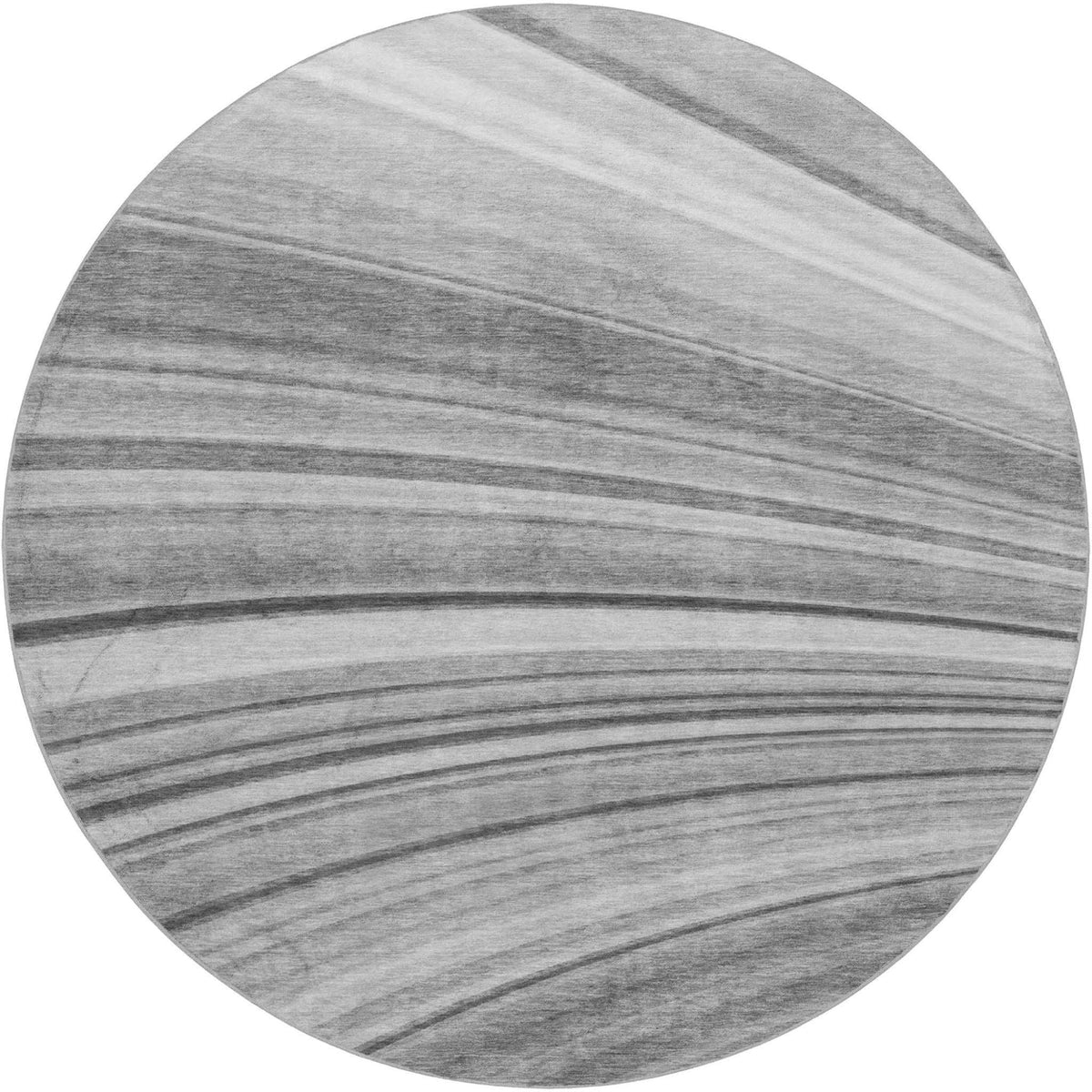8' Gray And Silver Striped Shag Washable Round Rug With UV Protection - HomeRoots - Flyclothing LLC