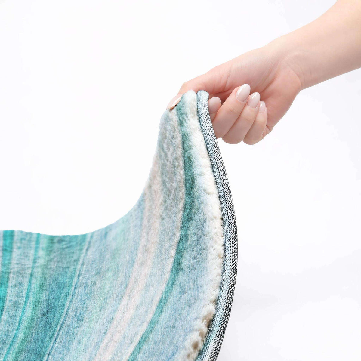 5' X 8' Teal And Aqua Striped Shag Washable Area Rug With UV Protection - HomeRoots - Flyclothing LLC