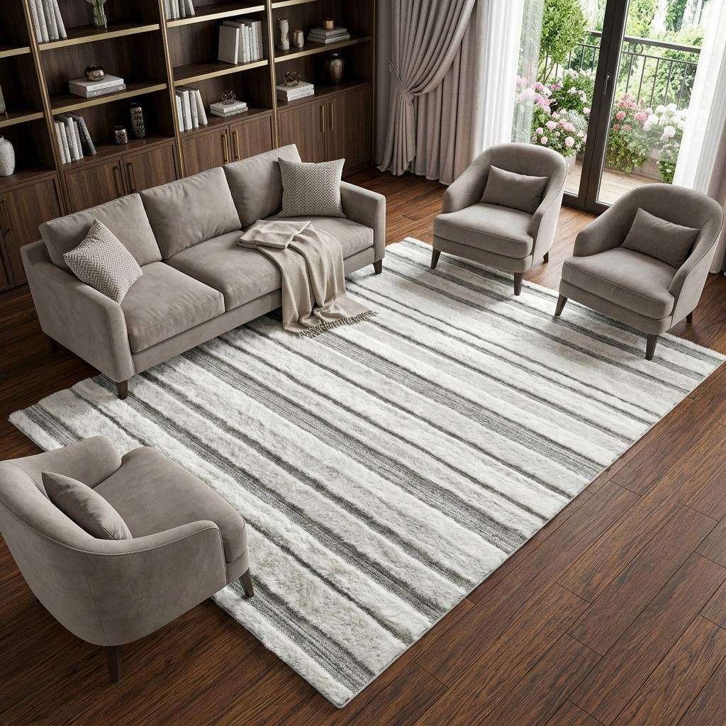 10' X 14' Teal And Aqua Striped Shag Washable Area Rug With UV Protection - HomeRoots - Flyclothing LLC