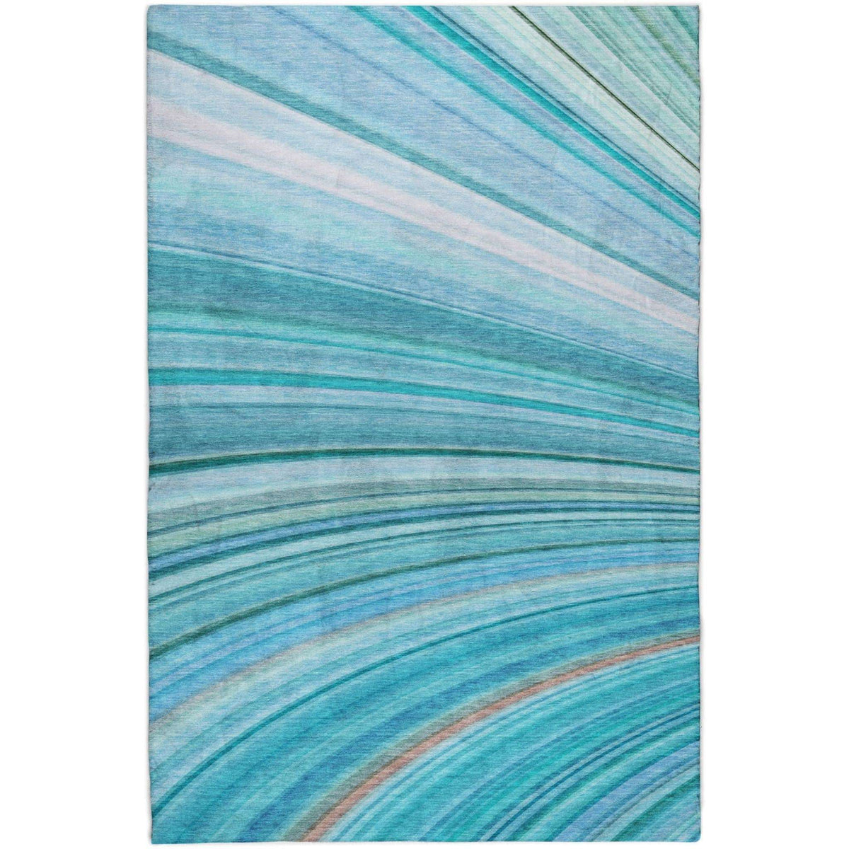10' X 14' Teal And Aqua Striped Shag Washable Area Rug With UV Protection - HomeRoots - Flyclothing LLC