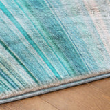 10' X 14' Teal And Aqua Striped Shag Washable Area Rug With UV Protection - HomeRoots - Flyclothing LLC