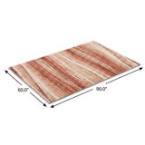 5' X 8' Terra Cotta And Salmon Striped Shag Washable Area Rug With UV Protection - HomeRoots - Flyclothing LLC