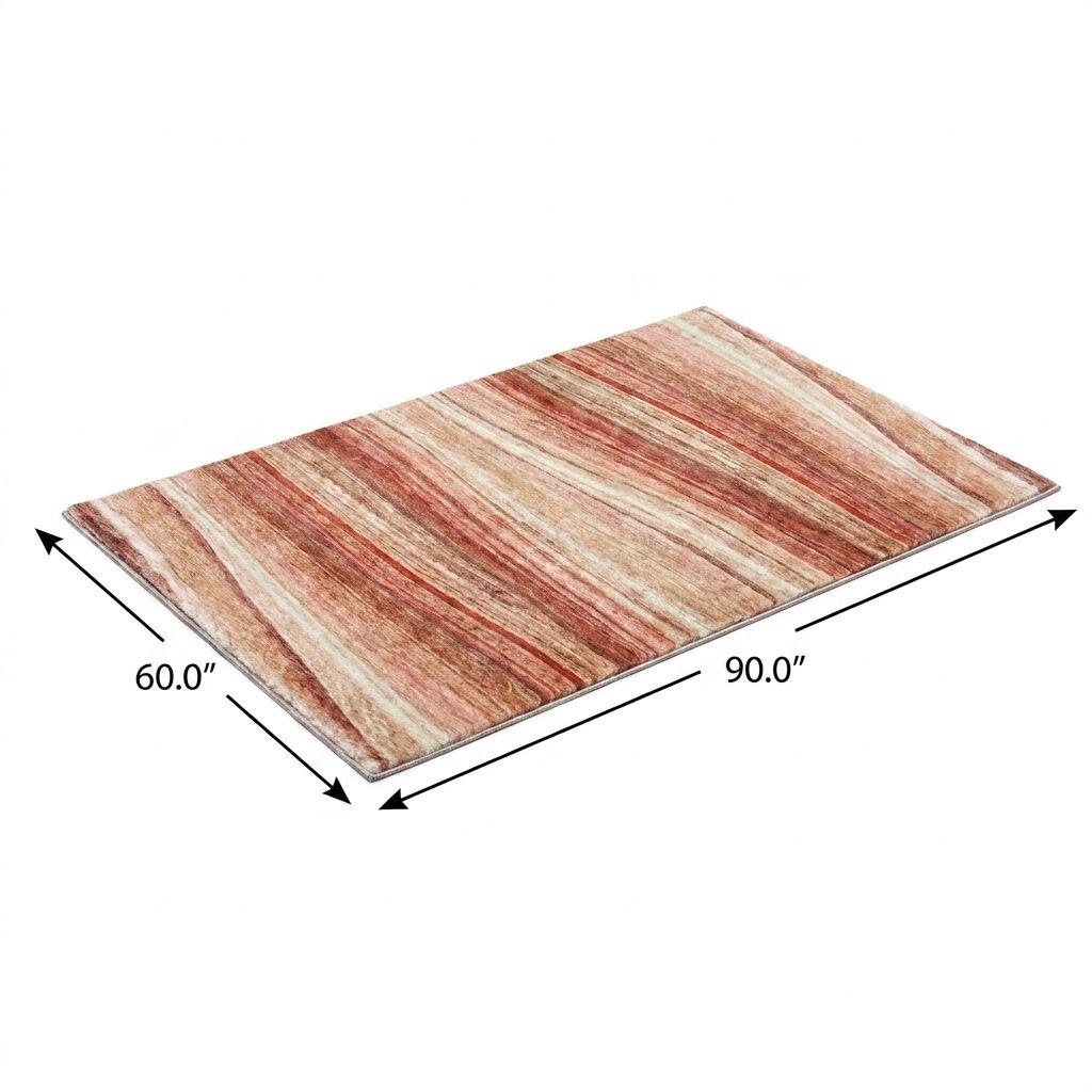 5' X 8' Terra Cotta And Salmon Striped Shag Washable Area Rug With UV Protection - HomeRoots - Flyclothing LLC