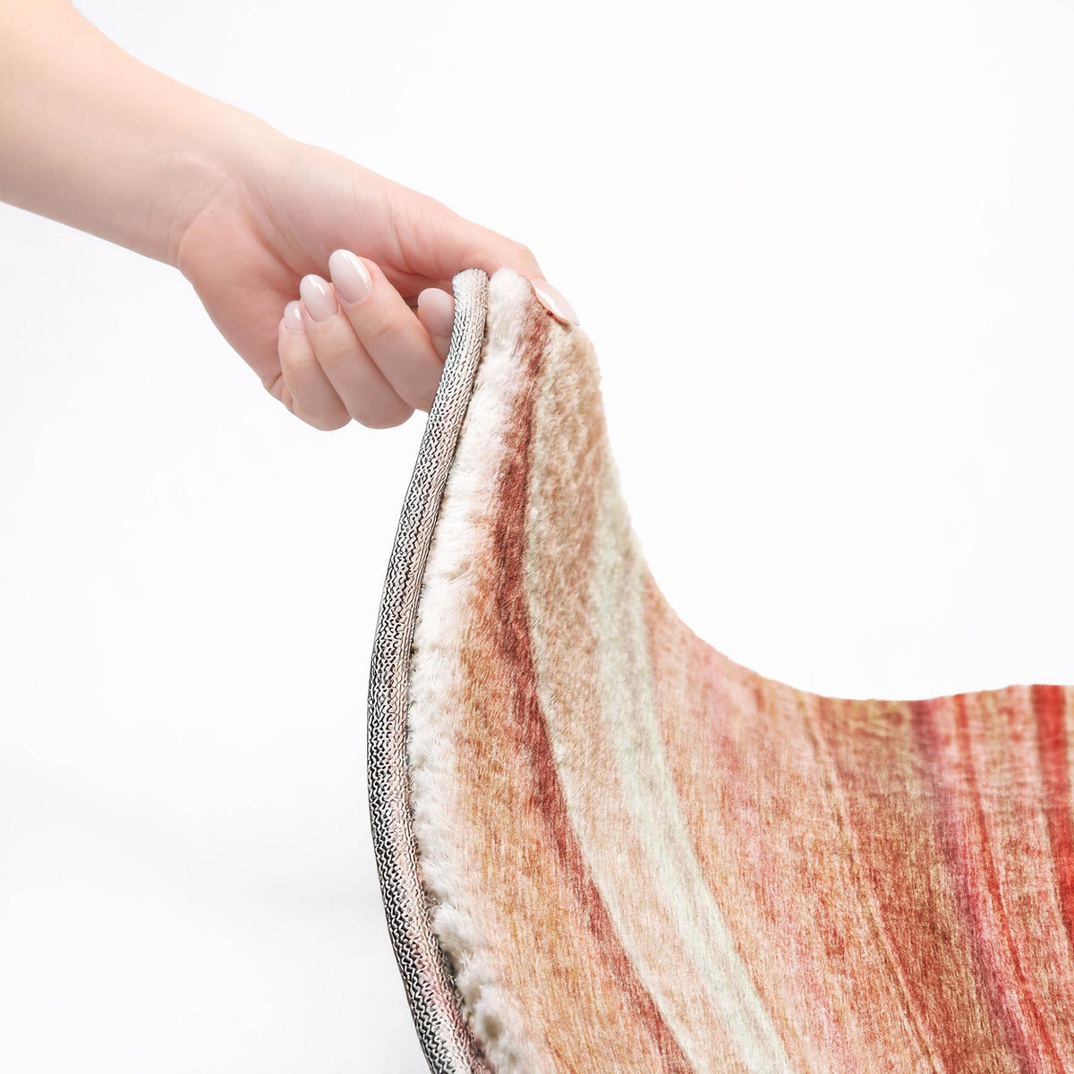 8' Terra Cotta And Salmon Striped Shag Washable Round Rug With UV Protection - HomeRoots - Flyclothing LLC
