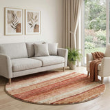 8' Terra Cotta And Salmon Striped Shag Washable Round Rug With UV Protection - HomeRoots - Flyclothing LLC