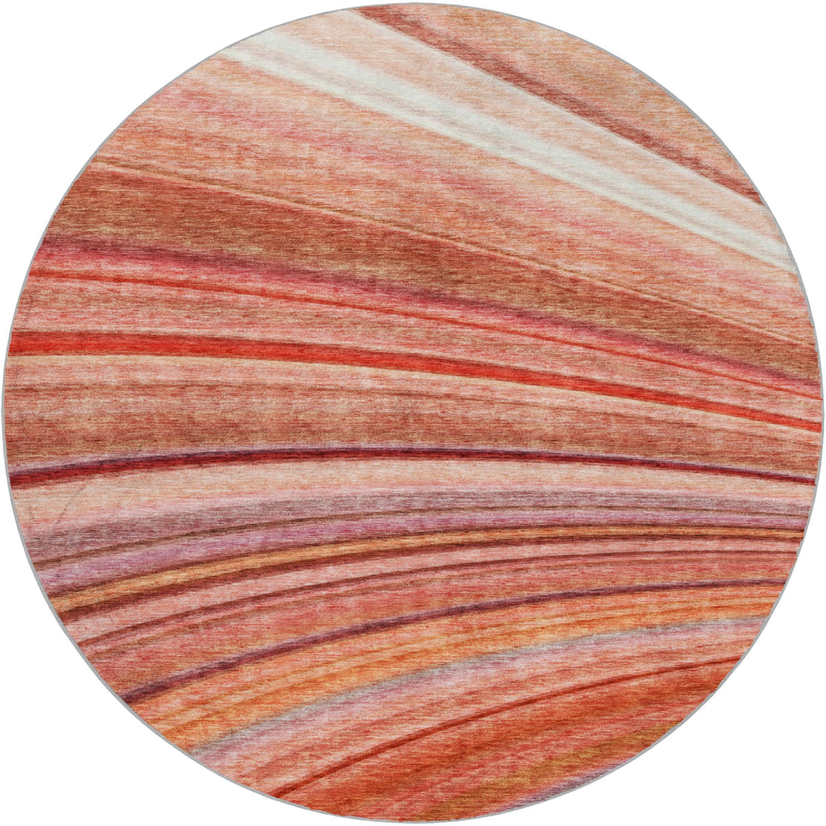 8' Terra Cotta And Salmon Striped Shag Washable Round Rug With UV Protection - HomeRoots - Flyclothing LLC