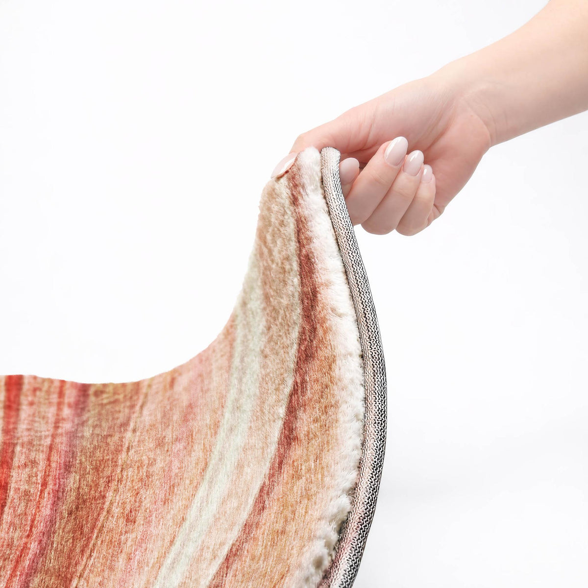 8' Terra Cotta And Salmon Striped Shag Washable Round Rug With UV Protection - HomeRoots - Flyclothing LLC