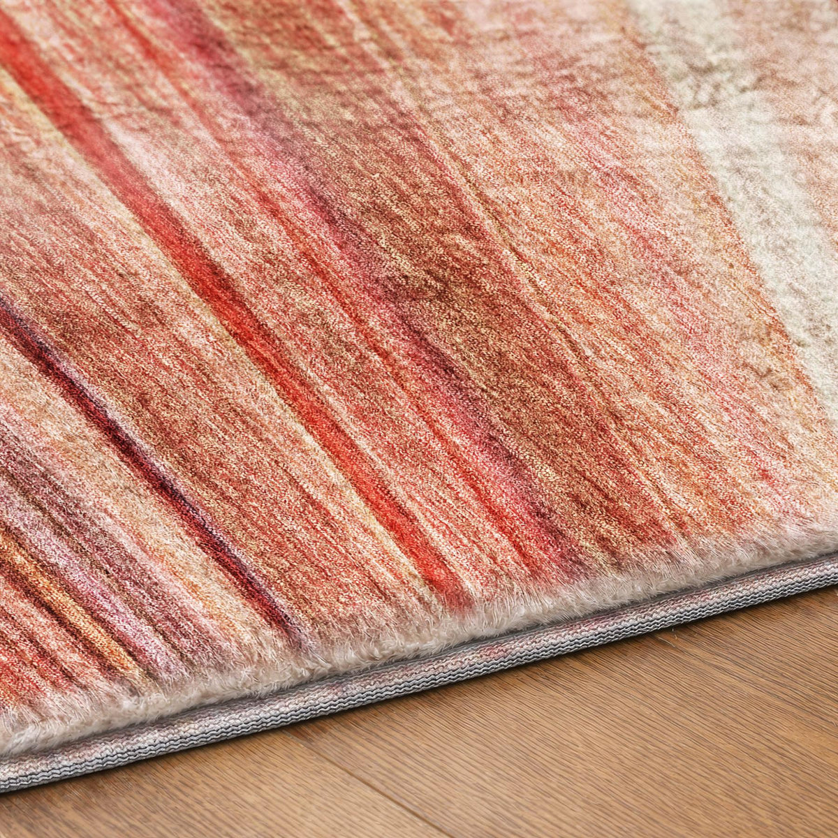 8' Terra Cotta And Salmon Striped Shag Washable Round Rug With UV Protection - HomeRoots - Flyclothing LLC