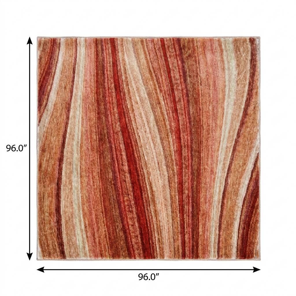 8' Terra Cotta And Salmon Striped Shag Washable Round Rug With UV Protection - HomeRoots - Flyclothing LLC