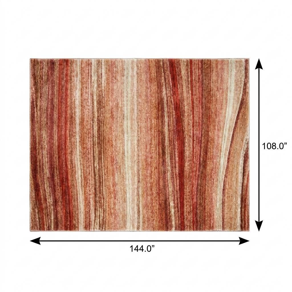 9' X 12' Terra Cotta And Salmon Striped Shag Washable Area Rug With UV Protection - HomeRoots - Flyclothing LLC