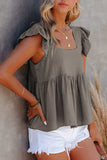 Full Size Ruffled Square Neck Cap Sleeve Blouse - Trendsi - Flyclothing LLC