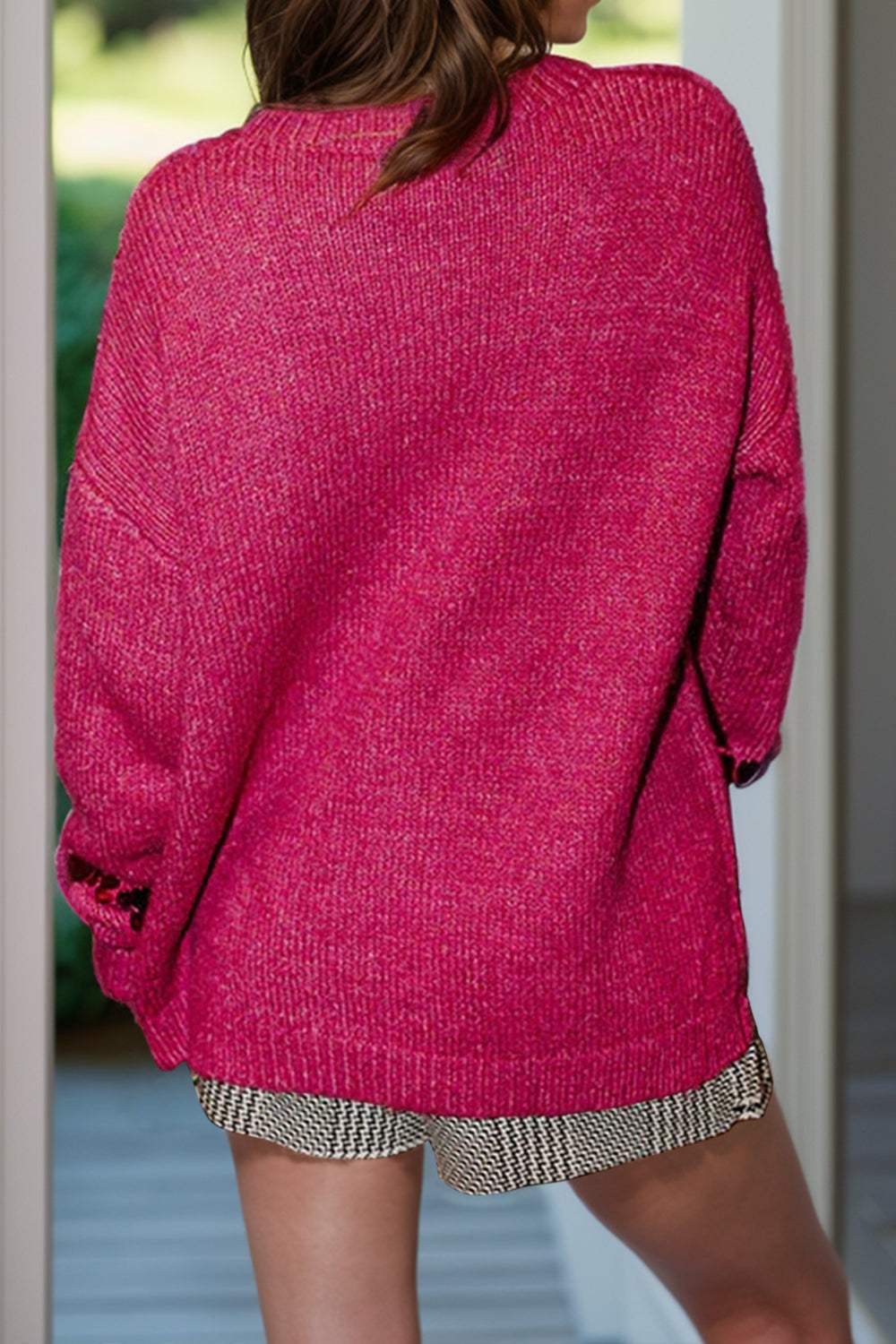 Sequin Round Neck Long Sleeve Sweater - Trendsi - Flyclothing LLC