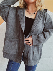 Dropped Shoulder Long Sleeve Hooded Cardigan - Trendsi