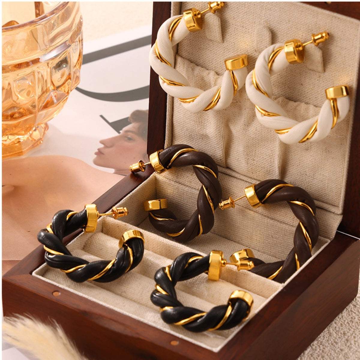 Twisted Leather Rope C-Hoop Earrings - Trendsi - Flyclothing LLC