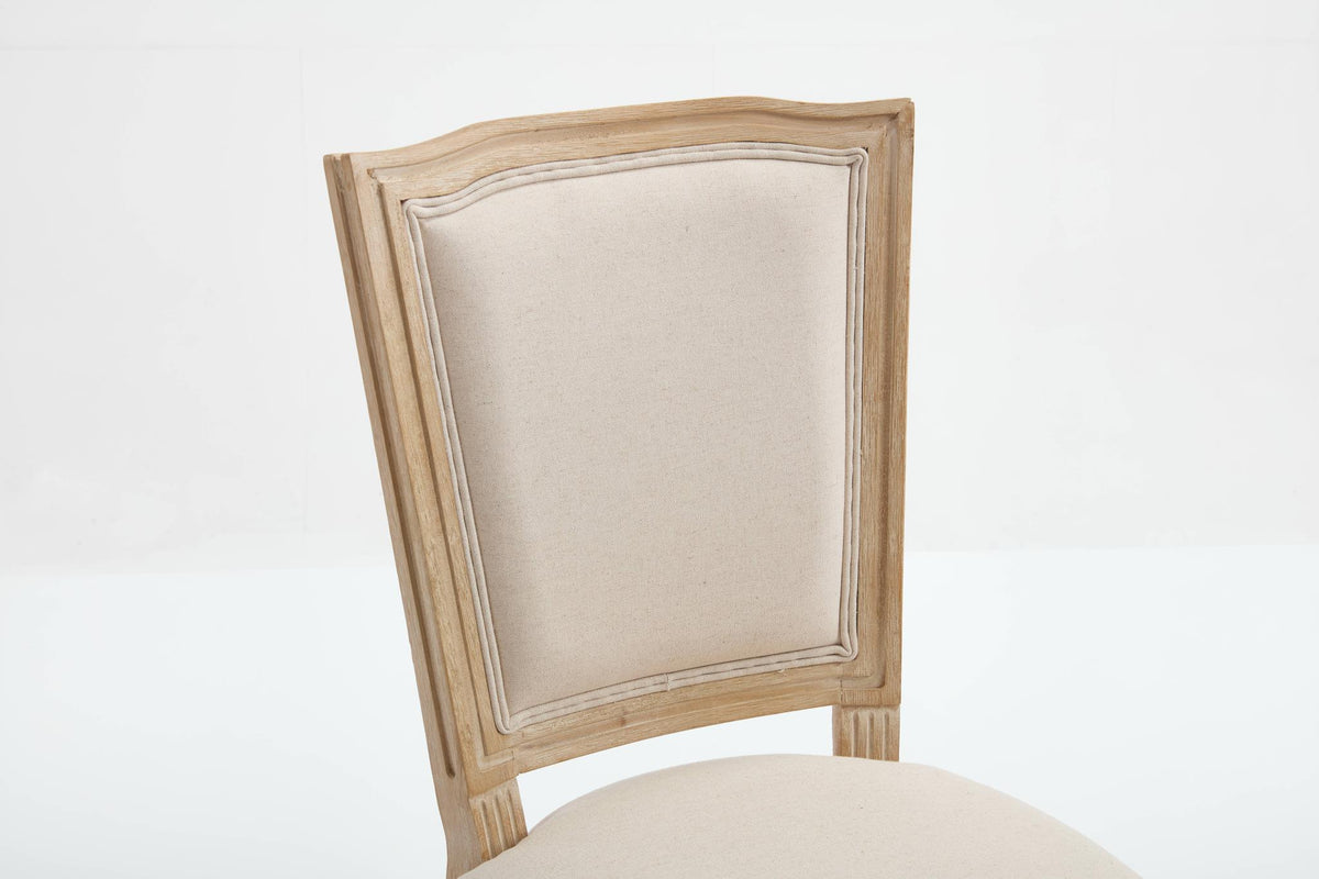 Set of Two Beige And Natural Linen And Solid Wood Dining Side Chairs