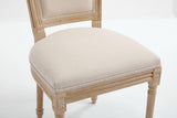 Set of Two Beige And Natural Linen And Solid Wood Dining Side Chairs