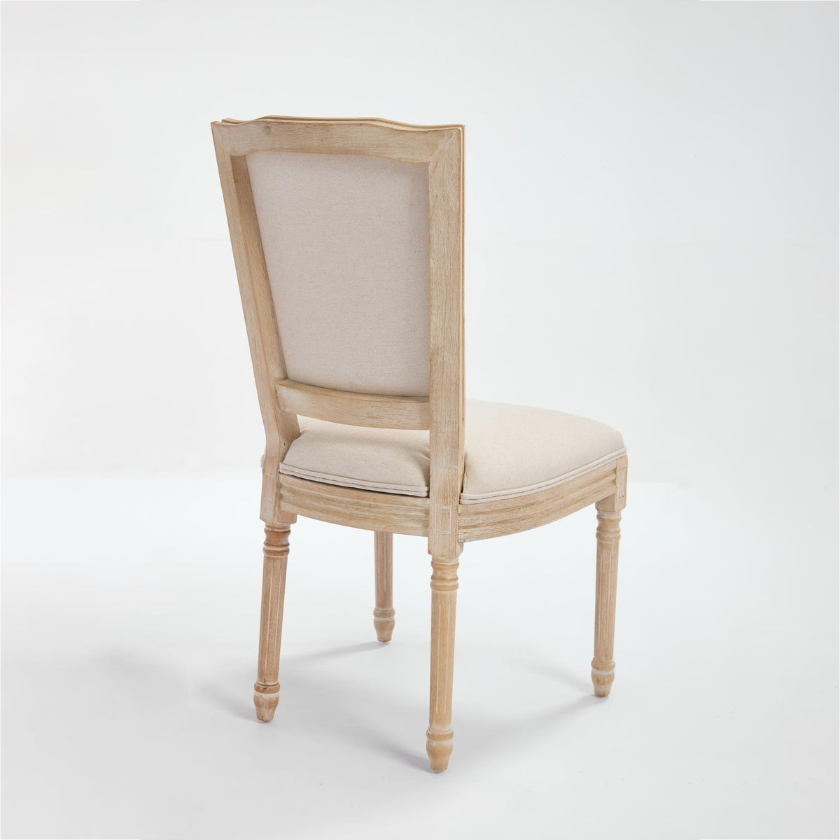 Set of Two Beige And Natural Linen And Solid Wood Dining Side Chairs
