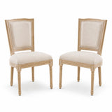 Set of Two Beige And Natural Linen And Solid Wood Dining Side Chairs