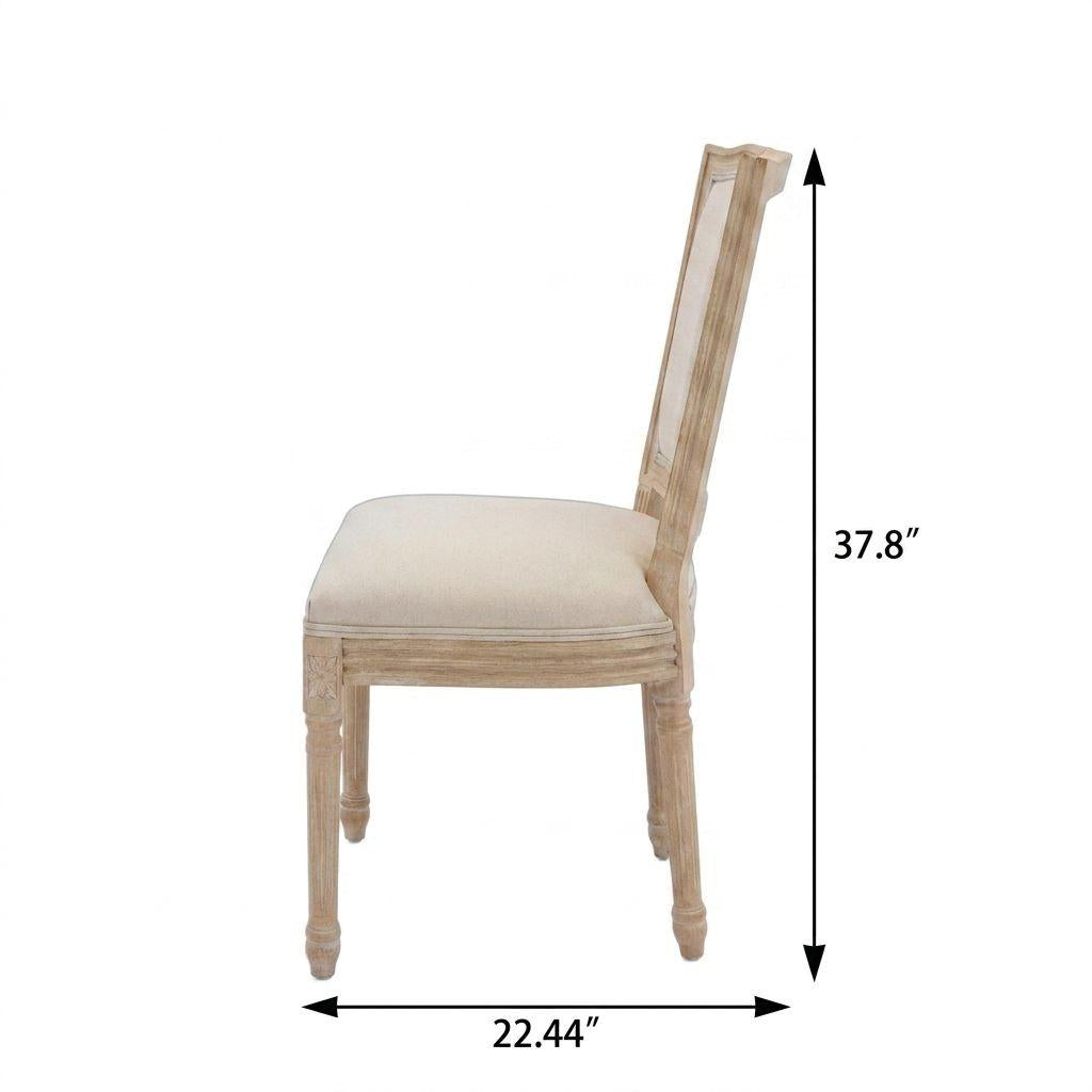 Set of Two Beige And Natural Linen And Solid Wood Dining Side Chairs