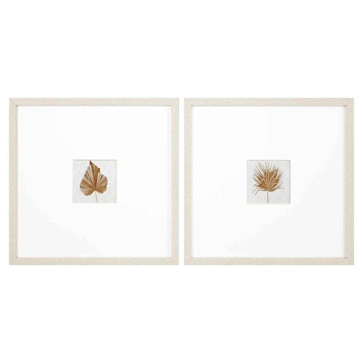 Set Of Two Neutral Palm Distressed White Framed Wall Art - HomeRoots - Flyclothing LLC