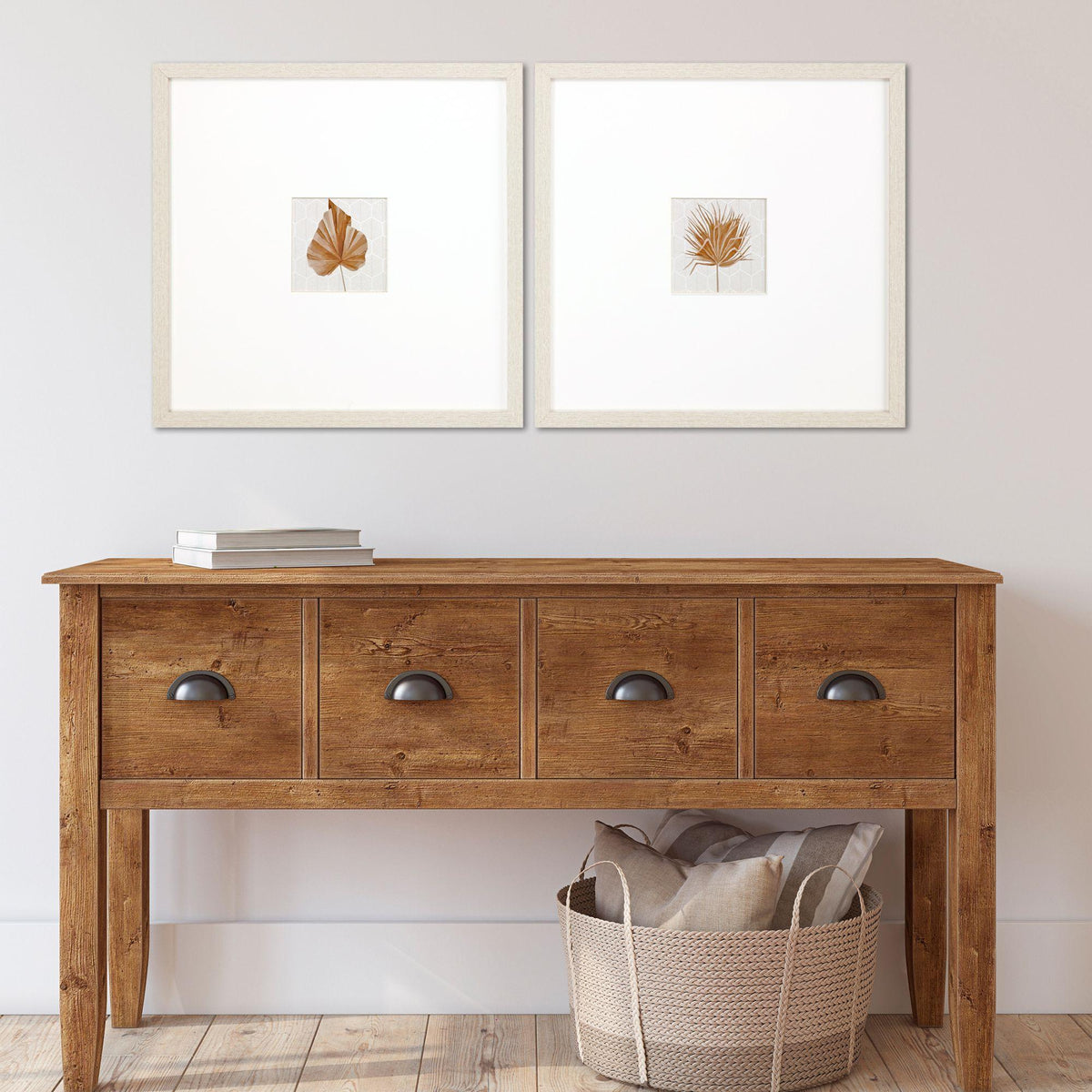 Set Of Two Neutral Palm Distressed White Framed Wall Art - HomeRoots - Flyclothing LLC