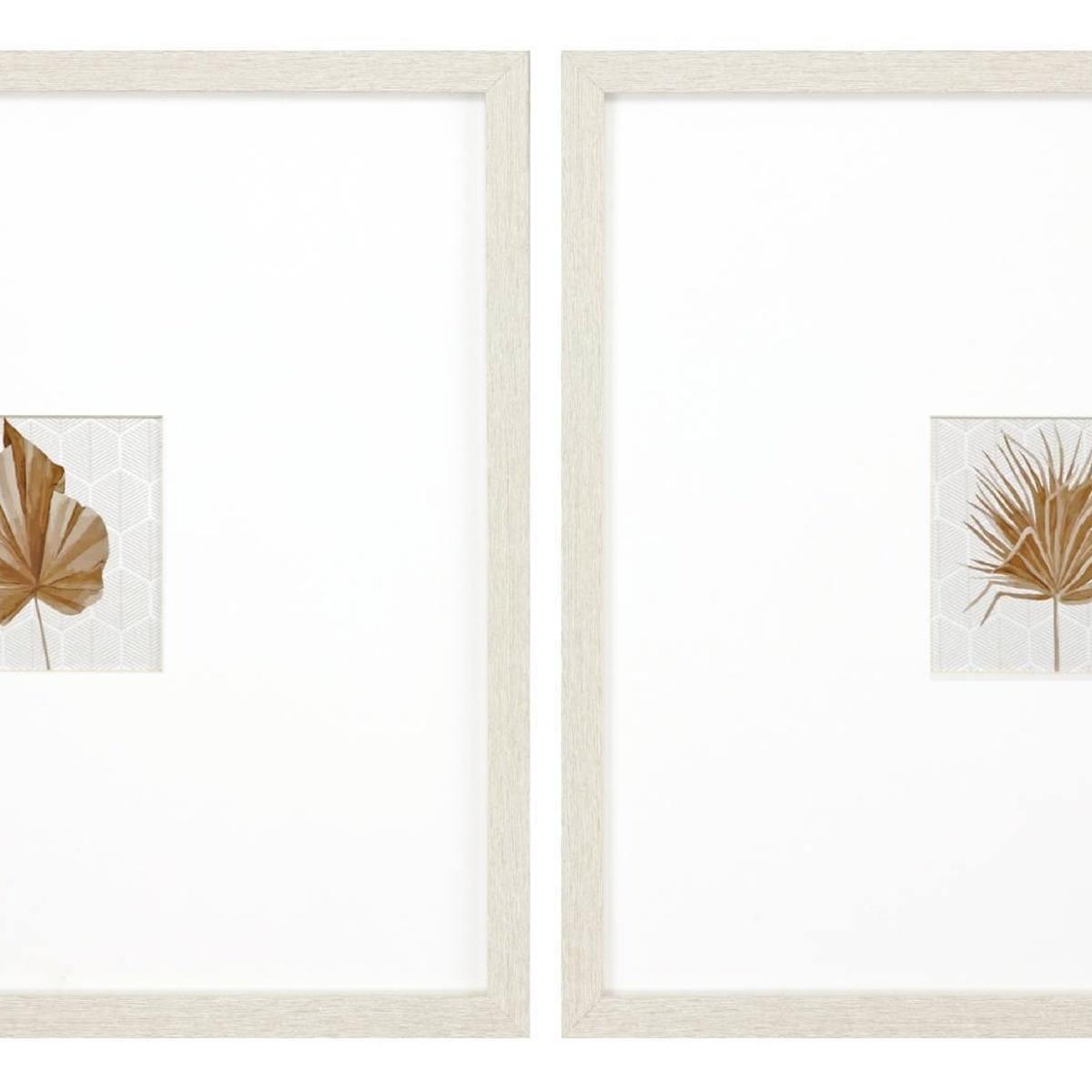 Set Of Two Neutral Palm Distressed White Framed Wall Art - HomeRoots - Flyclothing LLC