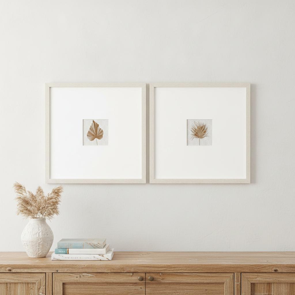 Set Of Two Neutral Palm Distressed White Framed Wall Art - HomeRoots - Flyclothing LLC