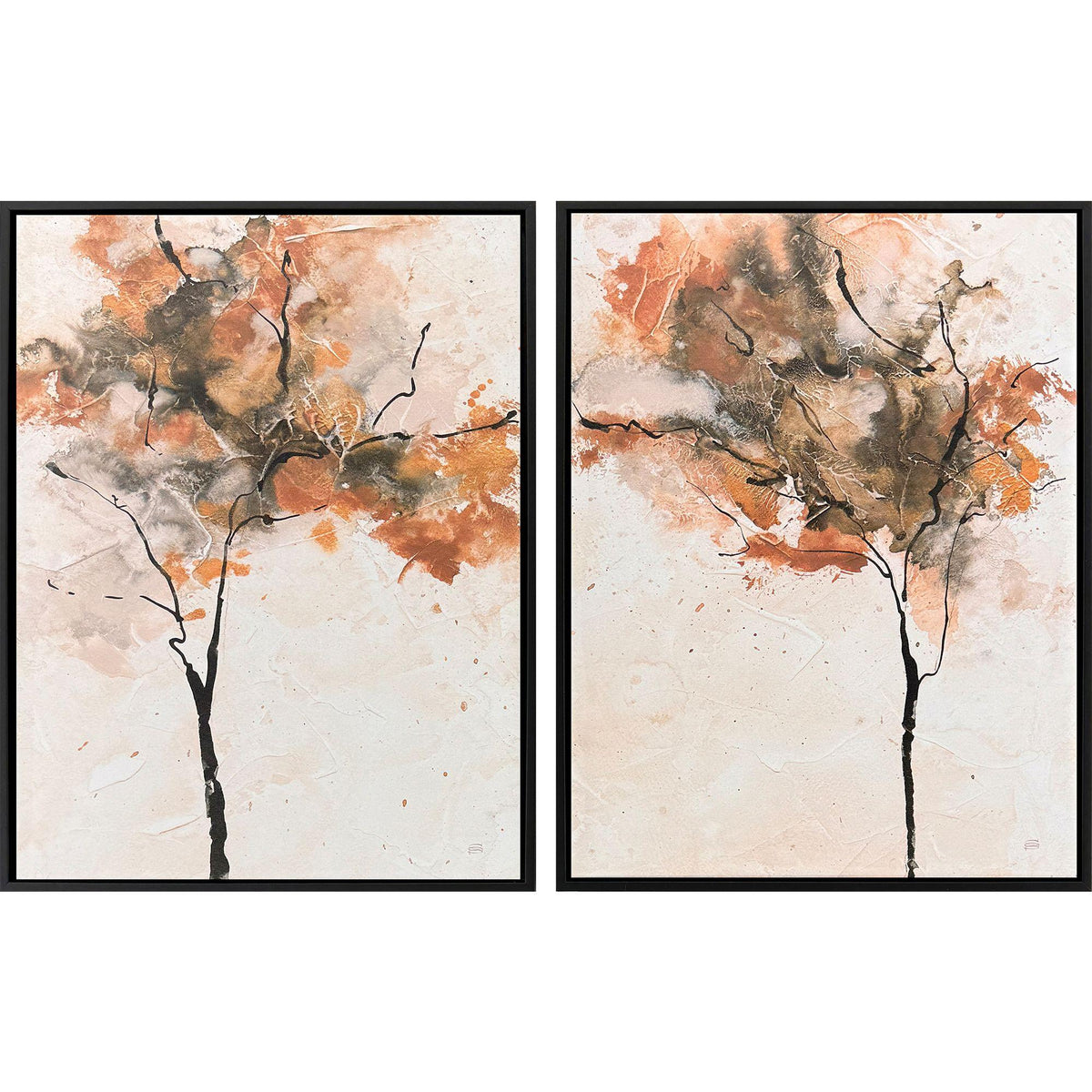 Set Of Two Textural Trees Black Floater Frame Wall Art - HomeRoots - Flyclothing LLC