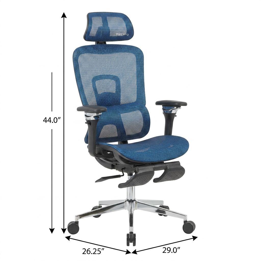 Blue Adjustable Height Swivel Rolling Gaming Chair With Footrest - HomeRoots - Flyclothing LLC