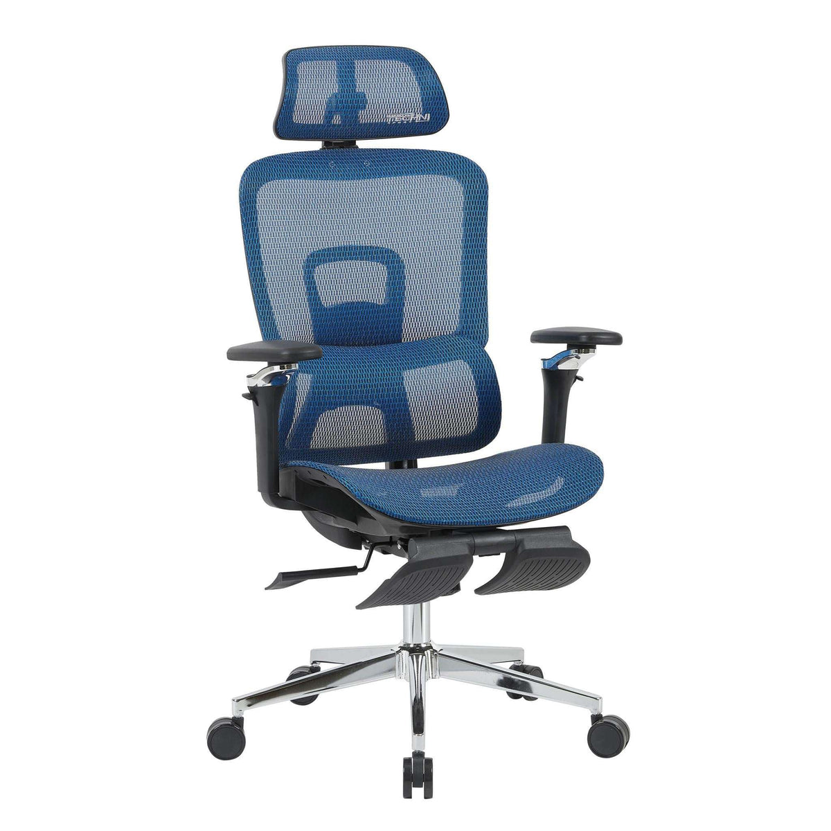 Blue Adjustable Height Swivel Rolling Gaming Chair With Footrest - HomeRoots - Flyclothing LLC
