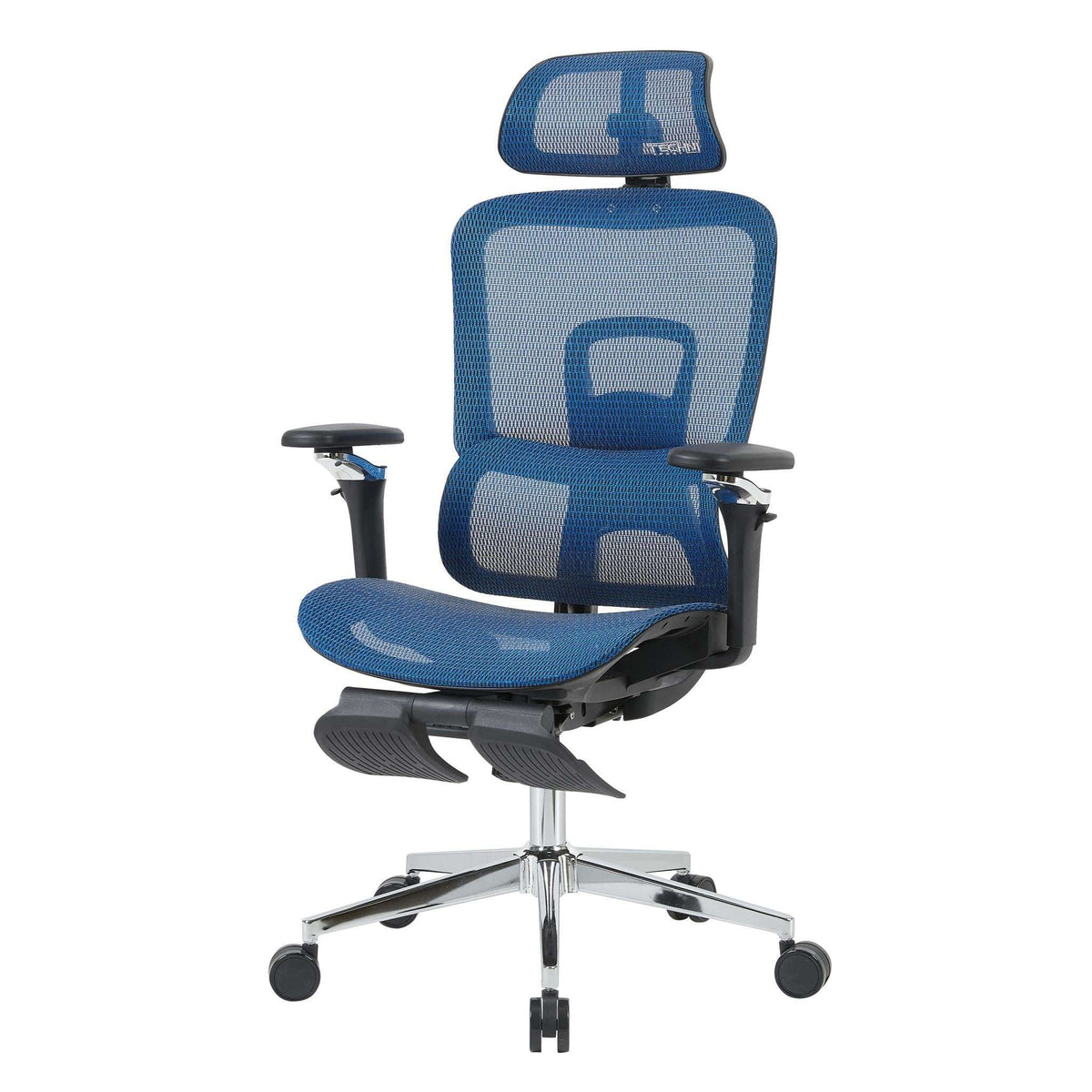 Blue Adjustable Height Swivel Rolling Gaming Chair With Footrest - HomeRoots - Flyclothing LLC