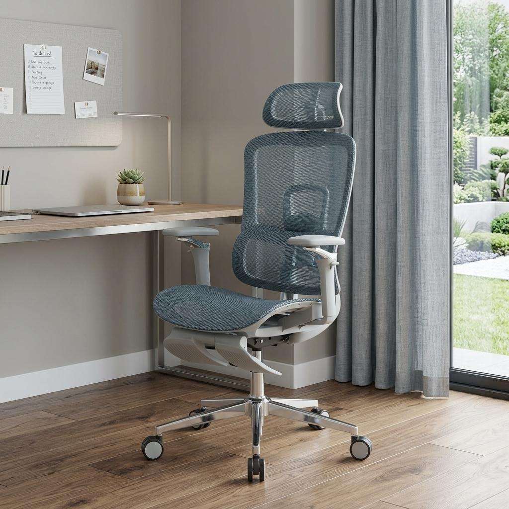 Teal Blue Adjustable Height Swivel Rolling Gaming Chair With Footrest - HomeRoots - Flyclothing LLC