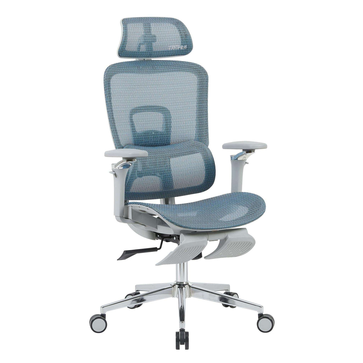Teal Blue Adjustable Height Swivel Rolling Gaming Chair With Footrest - HomeRoots - Flyclothing LLC