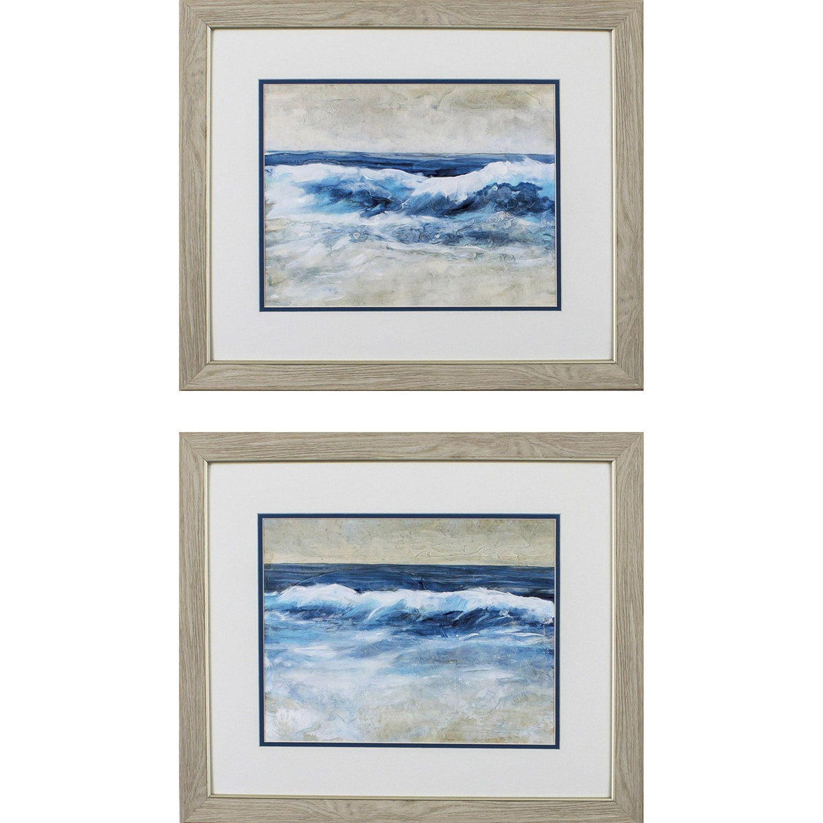 Set Of Two Breaking Shore Waves Brown Framed Wall Art