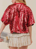 Sequin Bow Graphic Round Neck Half Sleeve T-Shirt - Trendsi - Flyclothing LLC