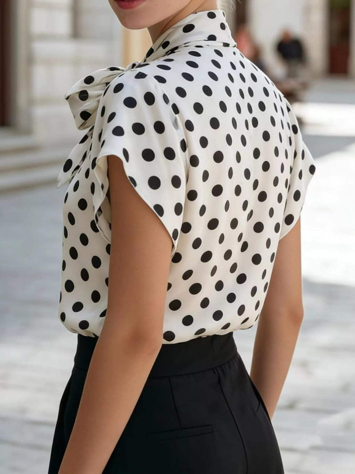 Polka Dot Bow Tie Blouse - Trendsi - Flyclothing LLC