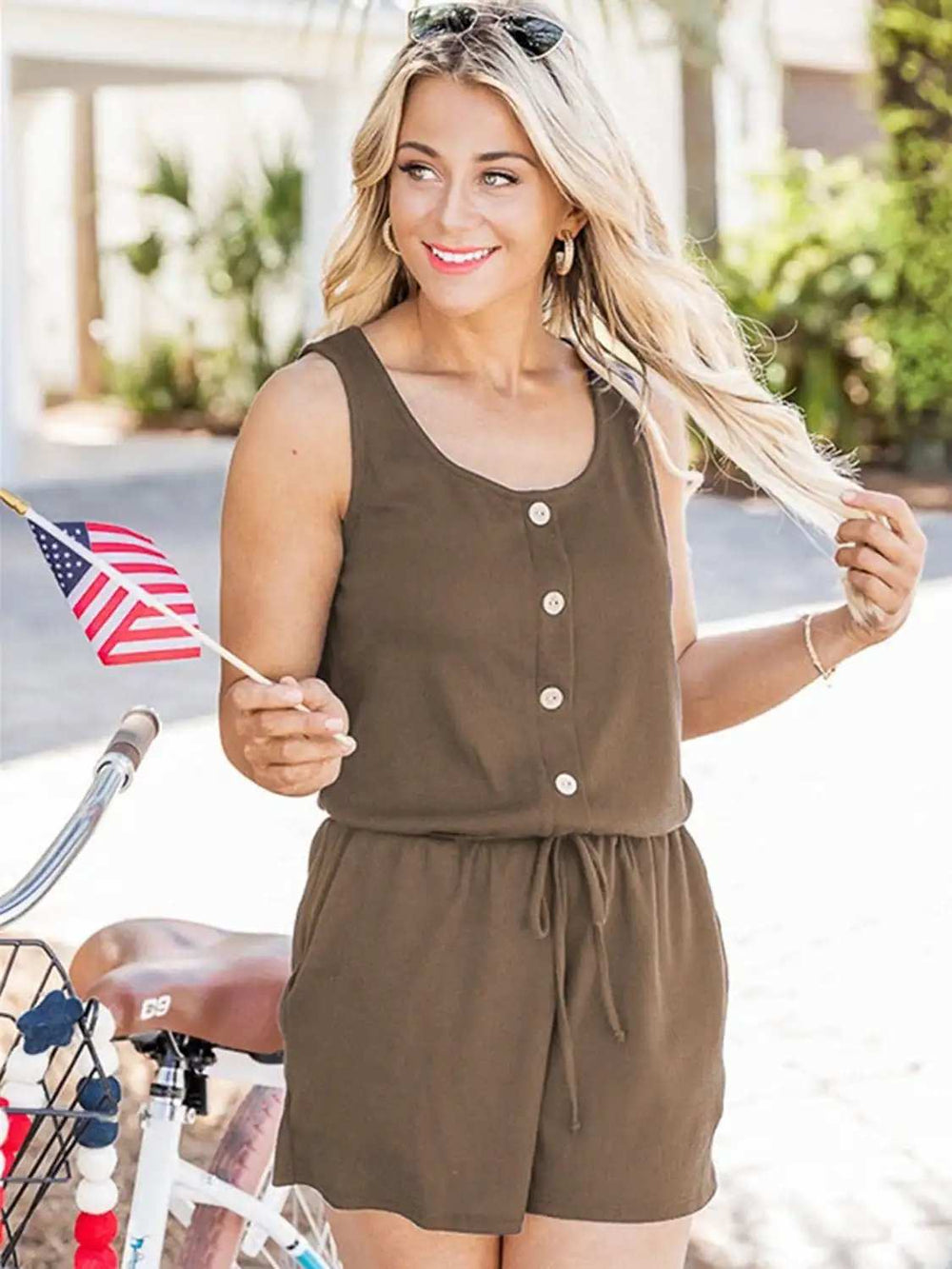Scoop Neck Wide Strap Romper with Pockets - Trendsi - Flyclothing LLC