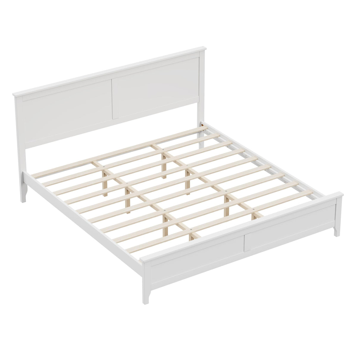 White Solid Wood King Bed Frame