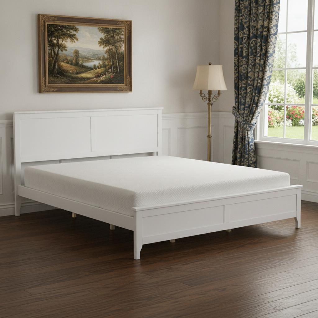 White Solid Wood King Bed Frame
