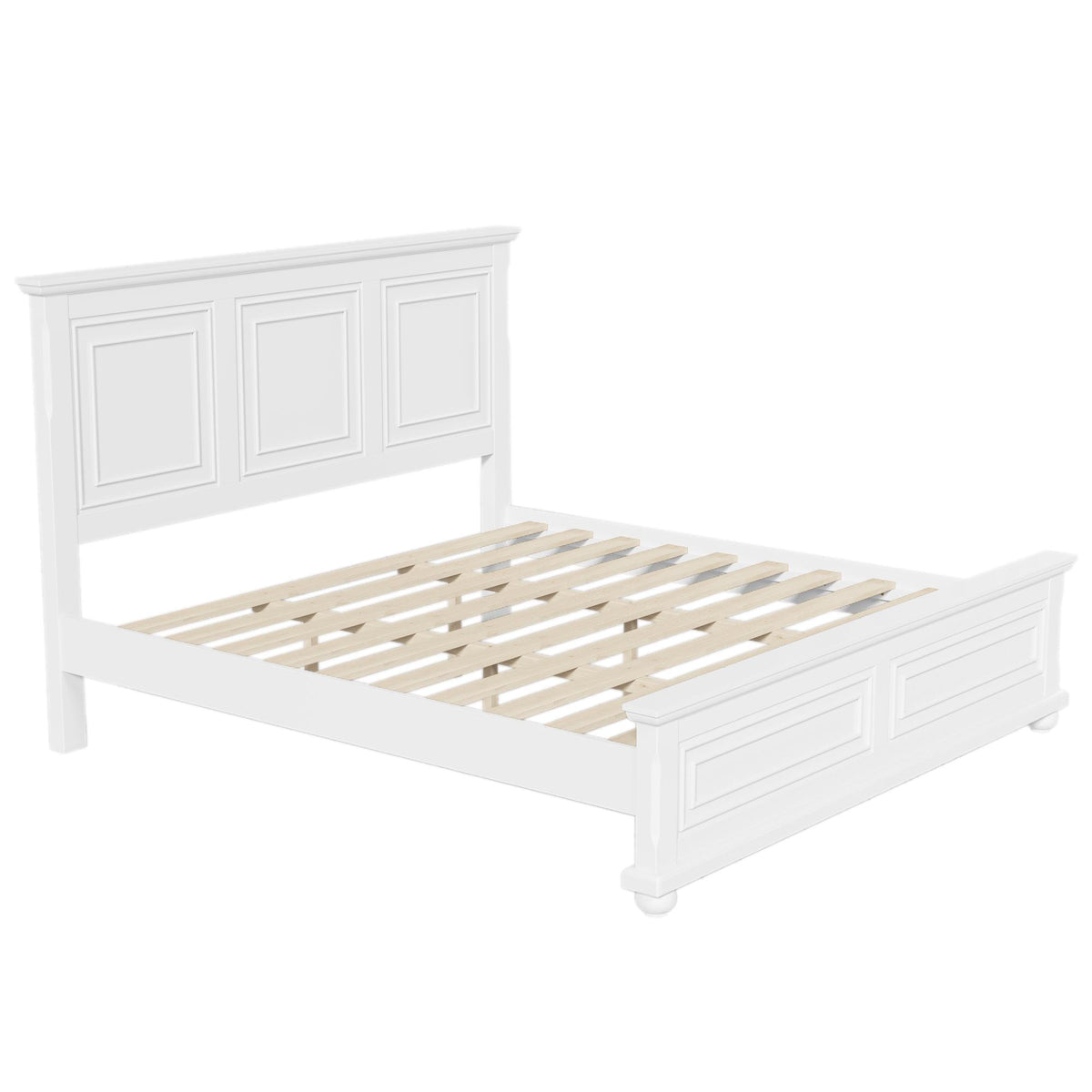 White Solid Wood King Bed Frame