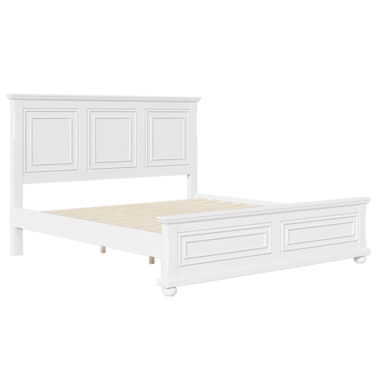 White Solid Wood King Bed Frame