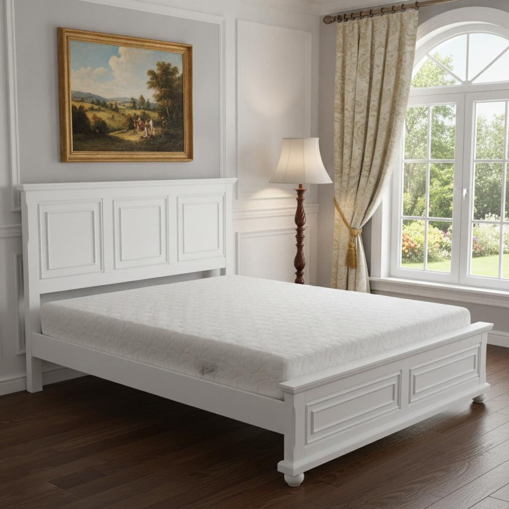 White Solid Wood King Bed Frame
