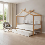 White And Natural Solid Wood Twin House Bed